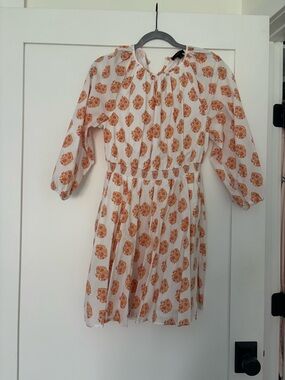 J. Crew White Dress with Orange Floral Pattern